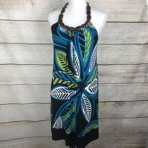 Apt 9 tropical halter dress with wood beading sleeveless with shelf bra